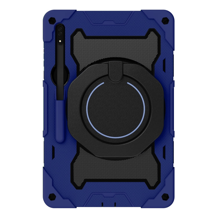 For Samsung Galaxy Tab S9 Ultra Armor Portable Rotating Ring Holder Silicone Tablet Case(Navy Blue)
