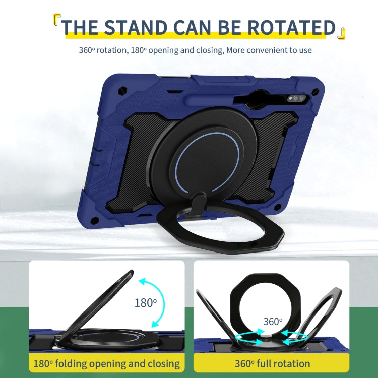 For Samsung Galaxy Tab S9 Ultra Armor Portable Rotating Ring Holder Silicone Tablet Case(Navy Blue)