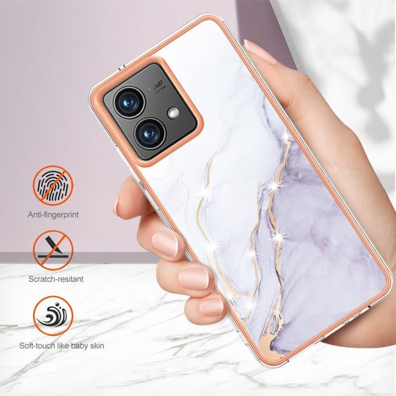 For Motorola Moto G84 Electroplating Marble Dual-side IMD Phone Case(White 006)