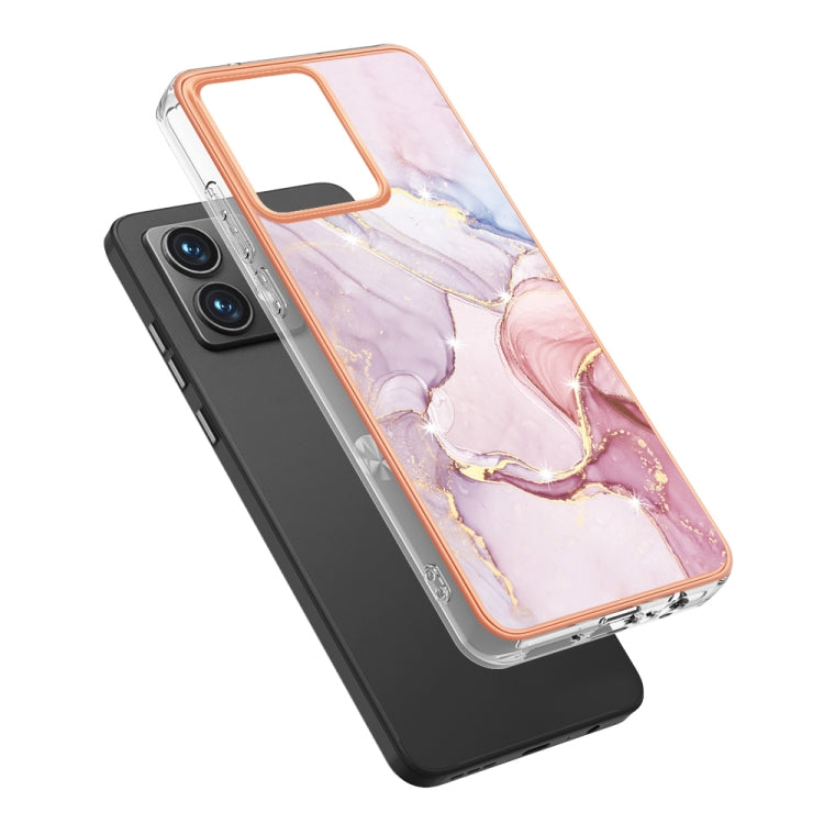 For Motorola Moto G84 Electroplating Marble Dual-side IMD Phone Case(Rose Gold 005)