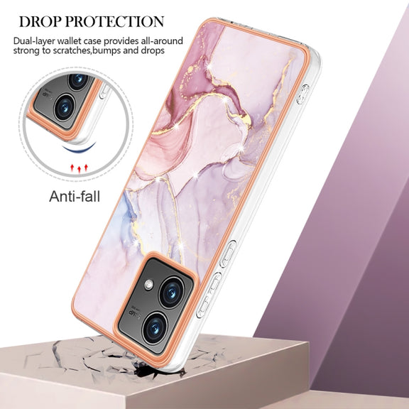 For Motorola Moto G84 Electroplating Marble Dual-side IMD Phone Case(Rose Gold 005)