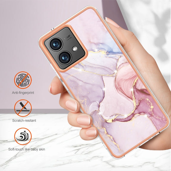 For Motorola Moto G84 Electroplating Marble Dual-side IMD Phone Case(Rose Gold 005)