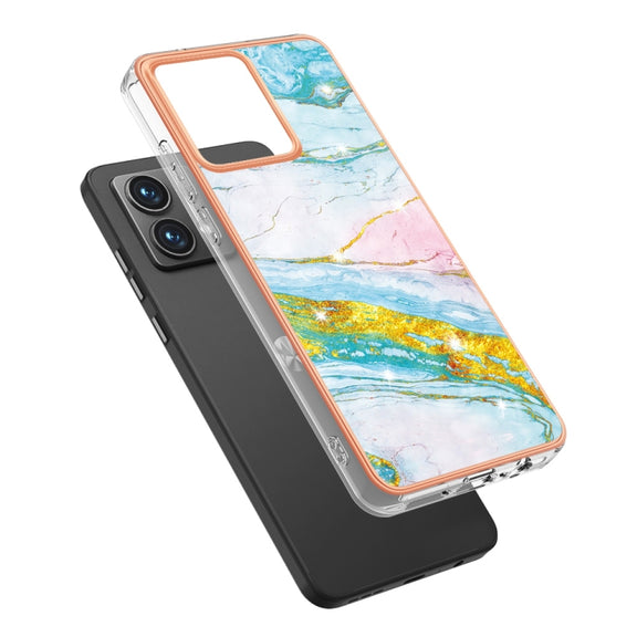 For Motorola Moto G84 Electroplating Marble Dual-side IMD Phone Case(Green 004)