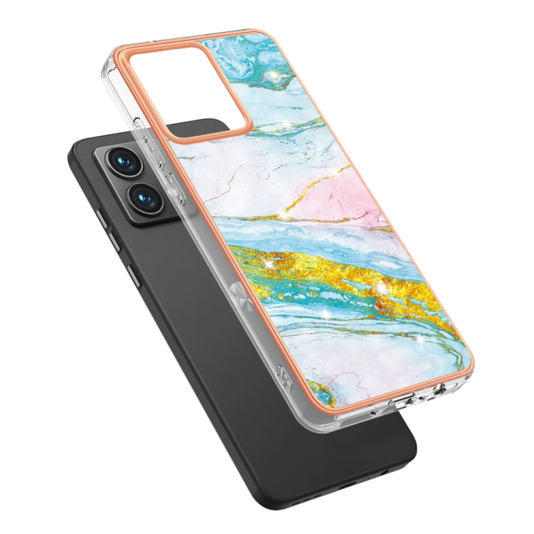 For Motorola Moto G84 Electroplating Marble Dual-side IMD Phone Case(Green 004)