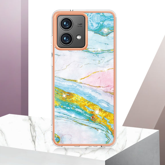 For Motorola Moto G84 Electroplating Marble Dual-side IMD Phone Case(Green 004)