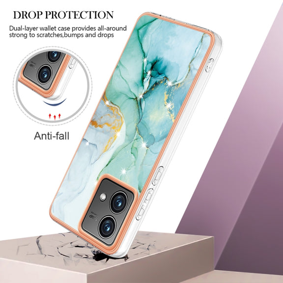 For Motorola Moto G84 Electroplating Marble Dual-side IMD Phone Case(Green 003)