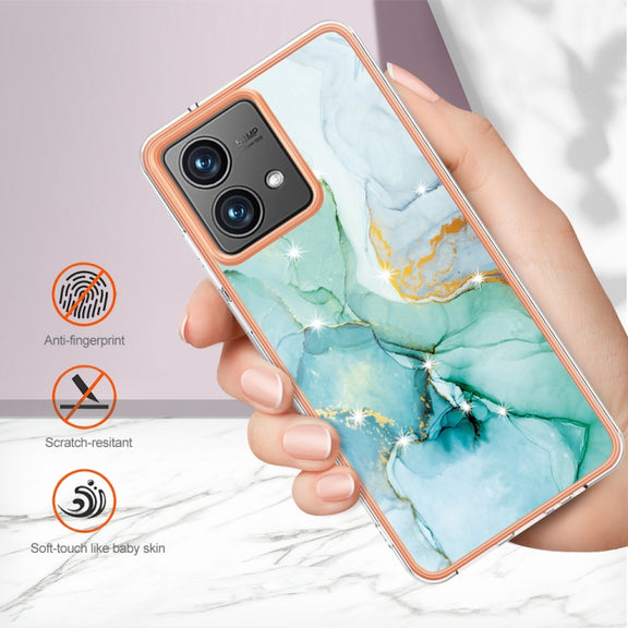 For Motorola Moto G84 Electroplating Marble Dual-side IMD Phone Case(Green 003)