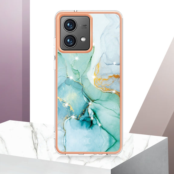 For Motorola Moto G84 Electroplating Marble Dual-side IMD Phone Case(Green 003)
