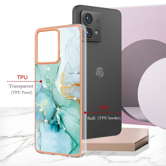 For Motorola Moto G84 Electroplating Marble Dual-side IMD Phone Case(Green 003)