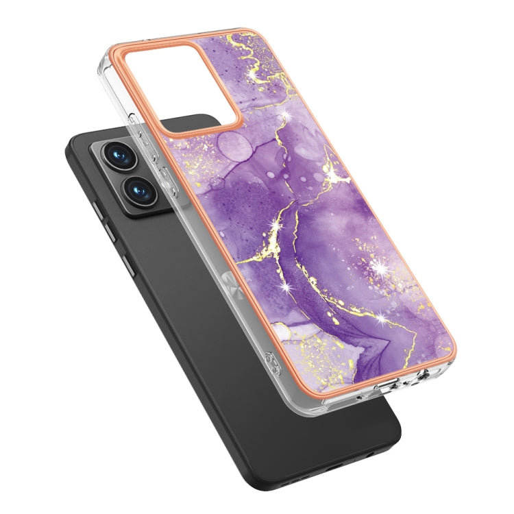 For Motorola Moto G84 Electroplating Marble Dual-side IMD Phone Case(Purple 002)