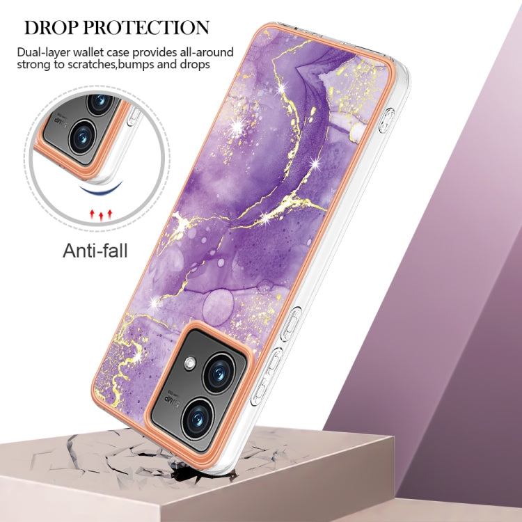 For Motorola Moto G84 Electroplating Marble Dual-side IMD Phone Case(Purple 002)