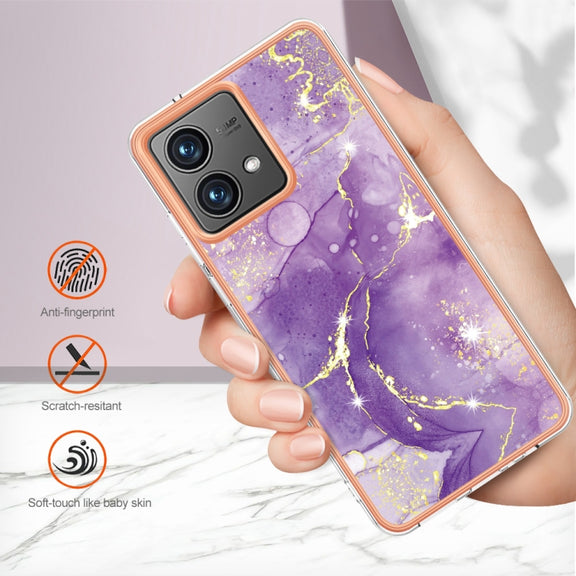 For Motorola Moto G84 Electroplating Marble Dual-side IMD Phone Case(Purple 002)