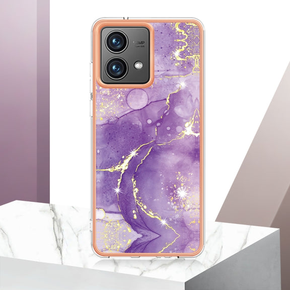 For Motorola Moto G84 Electroplating Marble Dual-side IMD Phone Case(Purple 002)