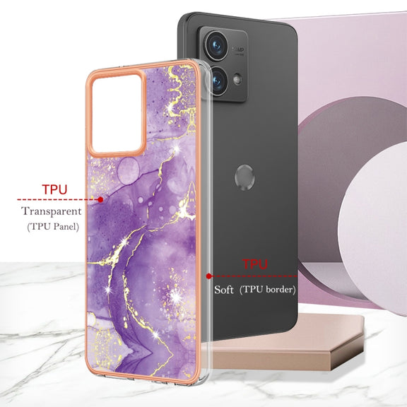 For Motorola Moto G84 Electroplating Marble Dual-side IMD Phone Case(Purple 002)