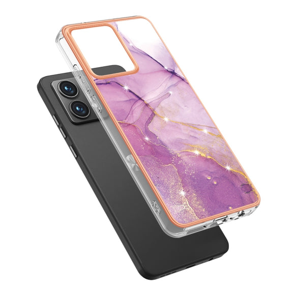 For Motorola Moto G84 Electroplating Marble Dual-side IMD Phone Case(Purple 001)