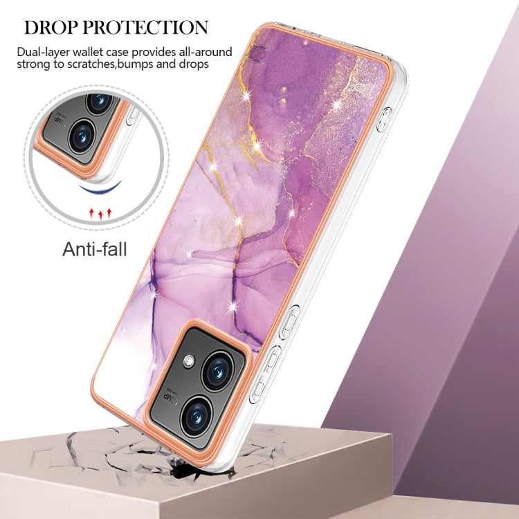 For Motorola Moto G84 Electroplating Marble Dual-side IMD Phone Case(Purple 001)