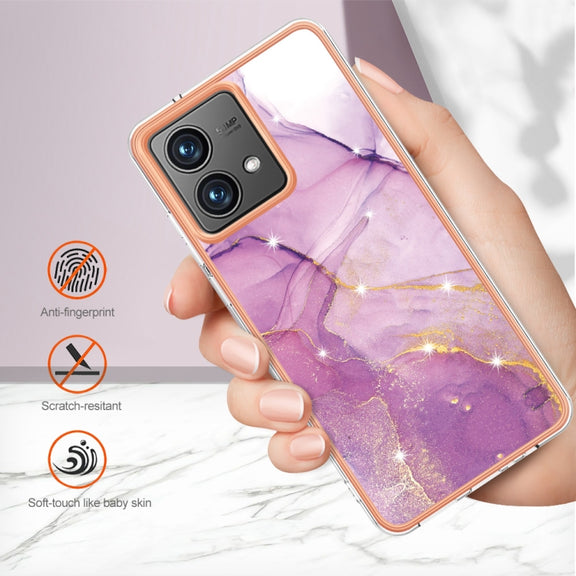 For Motorola Moto G84 Electroplating Marble Dual-side IMD Phone Case(Purple 001)