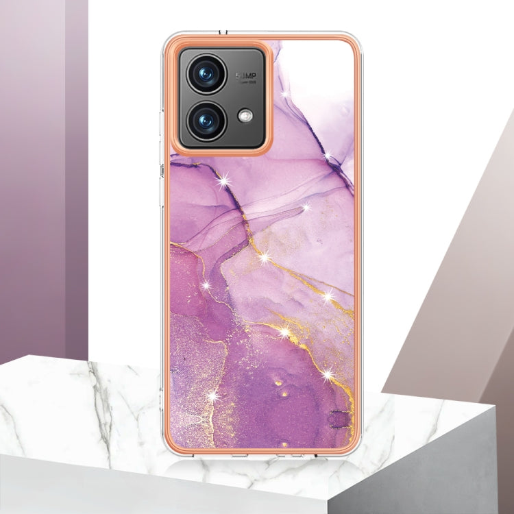 For Motorola Moto G84 Electroplating Marble Dual-side IMD Phone Case(Purple 001)