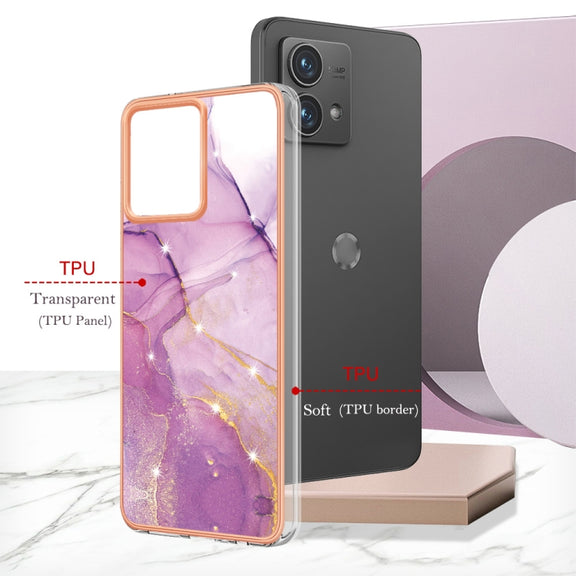 For Motorola Moto G84 Electroplating Marble Dual-side IMD Phone Case(Purple 001)