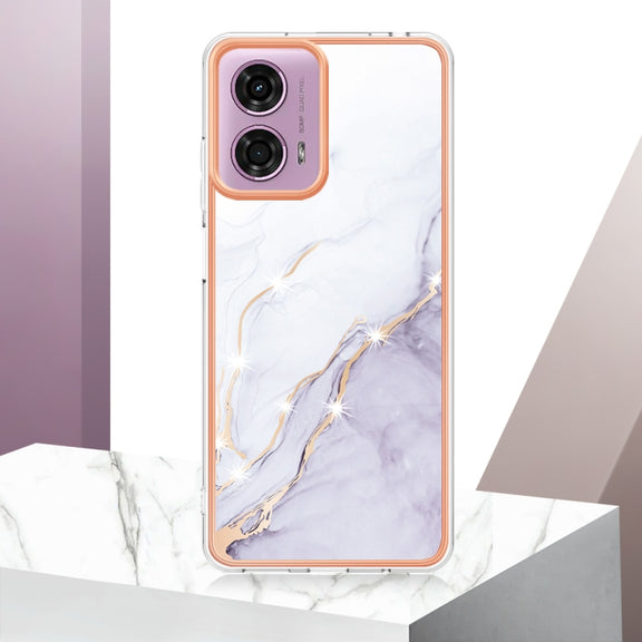 For Motorola Moto G24 4G / G04 4G Electroplating Marble Dual-side IMD Phone Case(White 006)