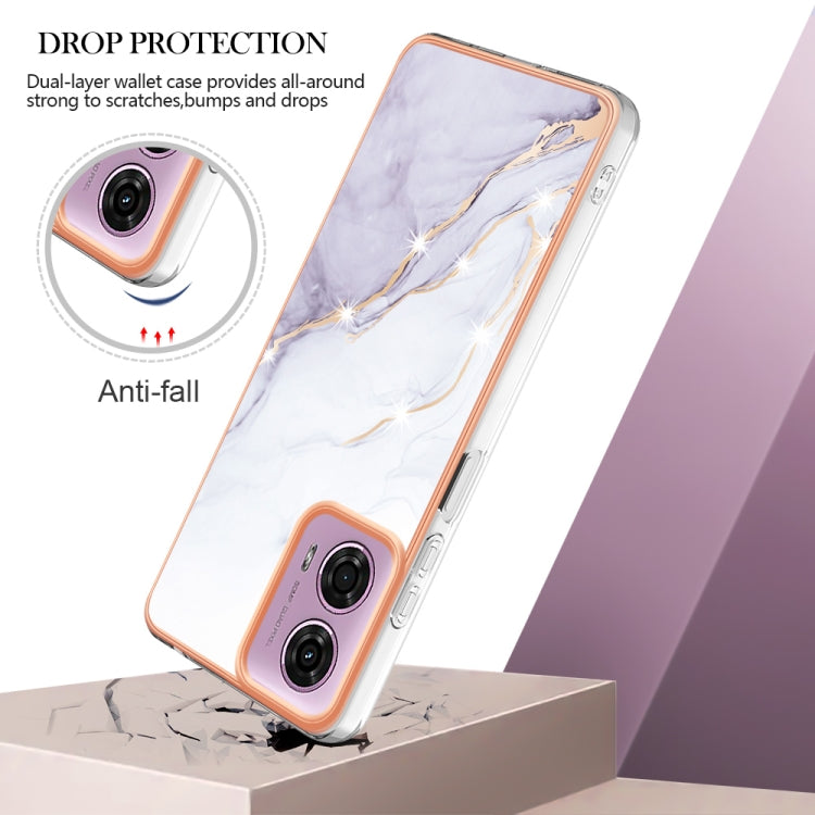 For Motorola Moto G24 4G / G04 4G Electroplating Marble Dual-side IMD Phone Case(White 006)