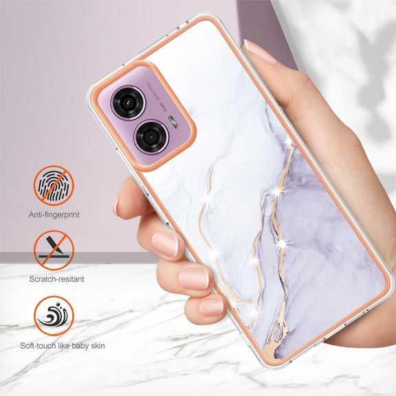 For Motorola Moto G24 4G / G04 4G Electroplating Marble Dual-side IMD Phone Case(White 006)