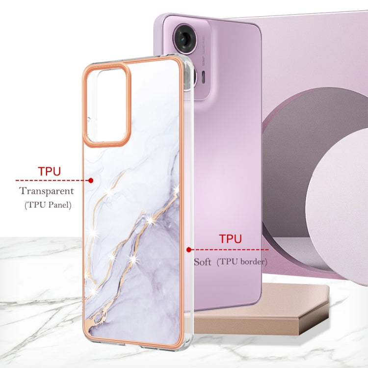 For Motorola Moto G24 4G / G04 4G Electroplating Marble Dual-side IMD Phone Case(White 006)