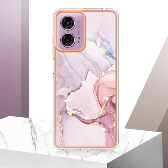 For Motorola Moto G24 4G / G04 4G Electroplating Marble Dual-side IMD Phone Case(Rose Gold 005)