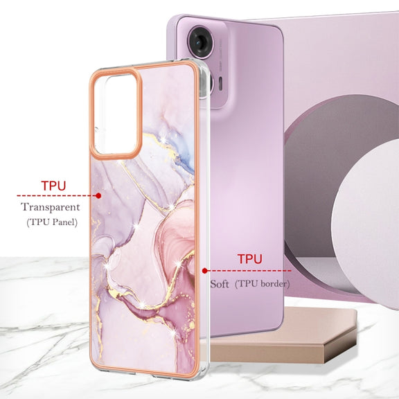 For Motorola Moto G24 4G / G04 4G Electroplating Marble Dual-side IMD Phone Case(Rose Gold 005)