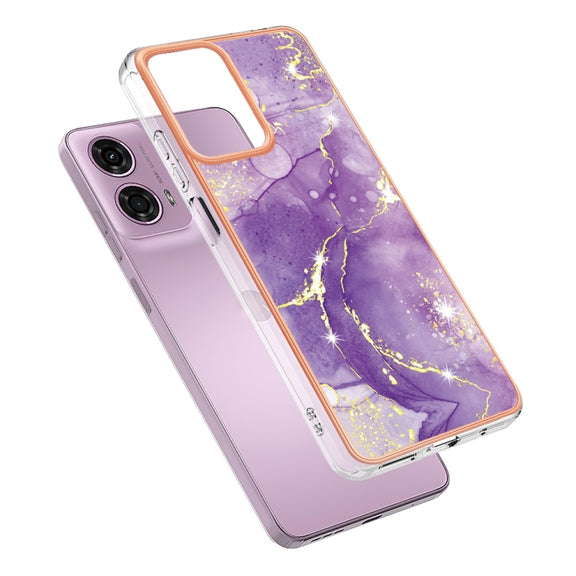 For Motorola Moto G24 4G / G04 4G Electroplating Marble Dual-side IMD Phone Case(Purple 002)