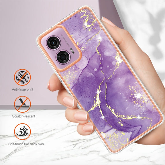 For Motorola Moto G24 4G / G04 4G Electroplating Marble Dual-side IMD Phone Case(Purple 002)