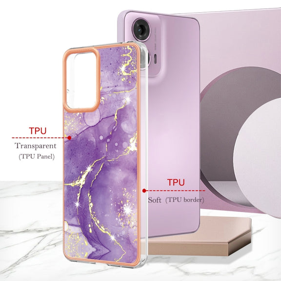 For Motorola Moto G24 4G / G04 4G Electroplating Marble Dual-side IMD Phone Case(Purple 002)