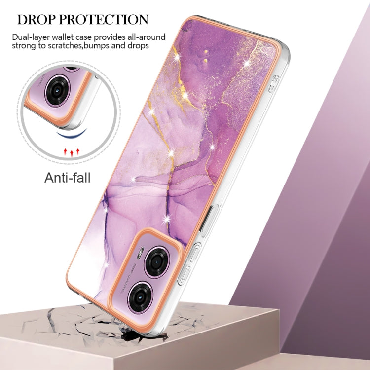 For Motorola Moto G24 4G / G04 4G Electroplating Marble Dual-side IMD Phone Case(Purple 001)