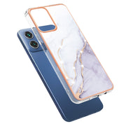 For Motorola Moto G34 Electroplating Marble Dual-side IMD Phone Case(White 006)