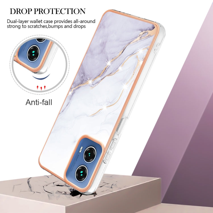 For Motorola Moto G34 Electroplating Marble Dual-side IMD Phone Case(White 006)