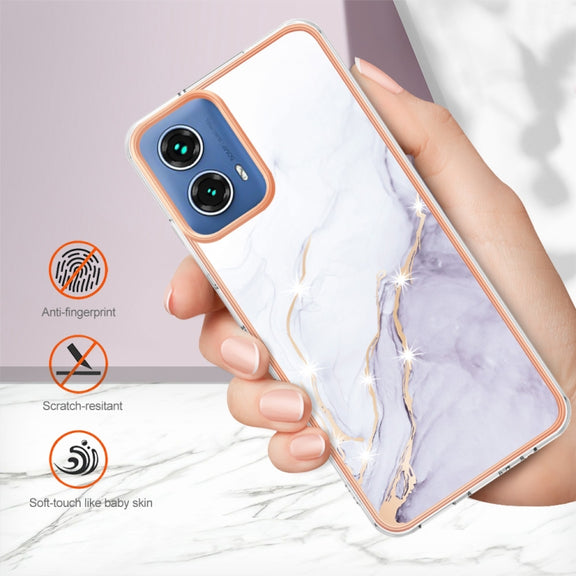 For Motorola Moto G34 Electroplating Marble Dual-side IMD Phone Case(White 006)