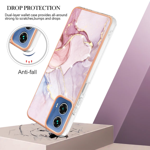 For Motorola Moto G34 Electroplating Marble Dual-side IMD Phone Case(Rose Gold 005)