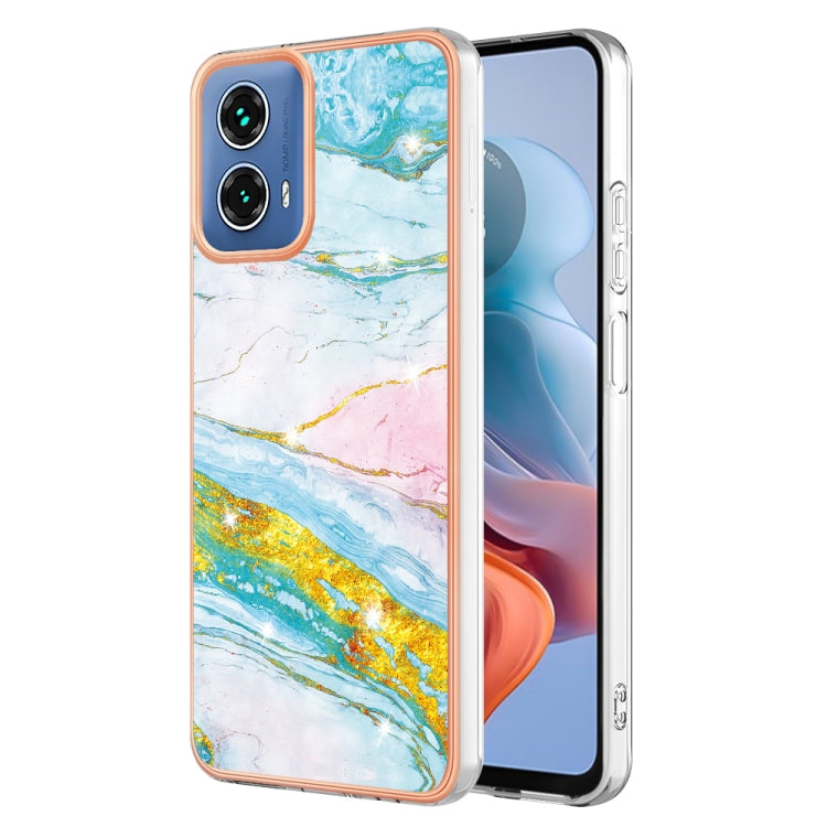 For Motorola Moto G34 Electroplating Marble Dual-side IMD Phone Case(Green 004)