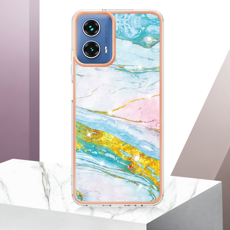 For Motorola Moto G34 Electroplating Marble Dual-side IMD Phone Case(Green 004)