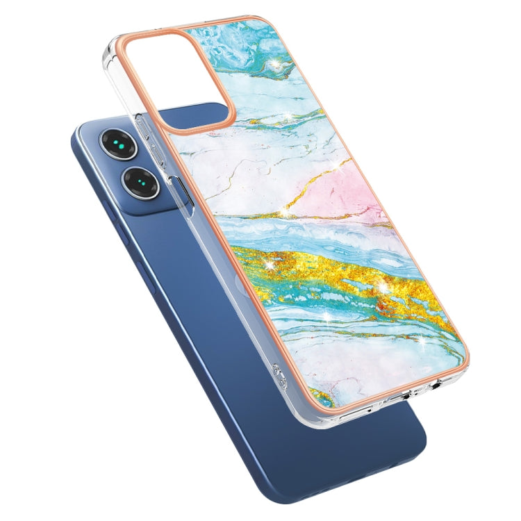 For Motorola Moto G34 Electroplating Marble Dual-side IMD Phone Case(Green 004)