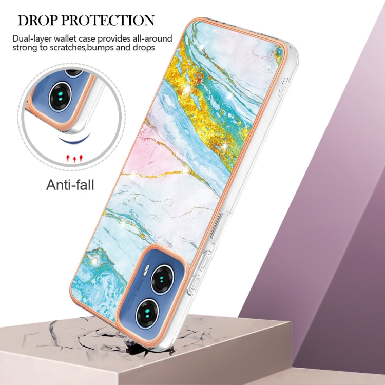 For Motorola Moto G34 Electroplating Marble Dual-side IMD Phone Case(Green 004)