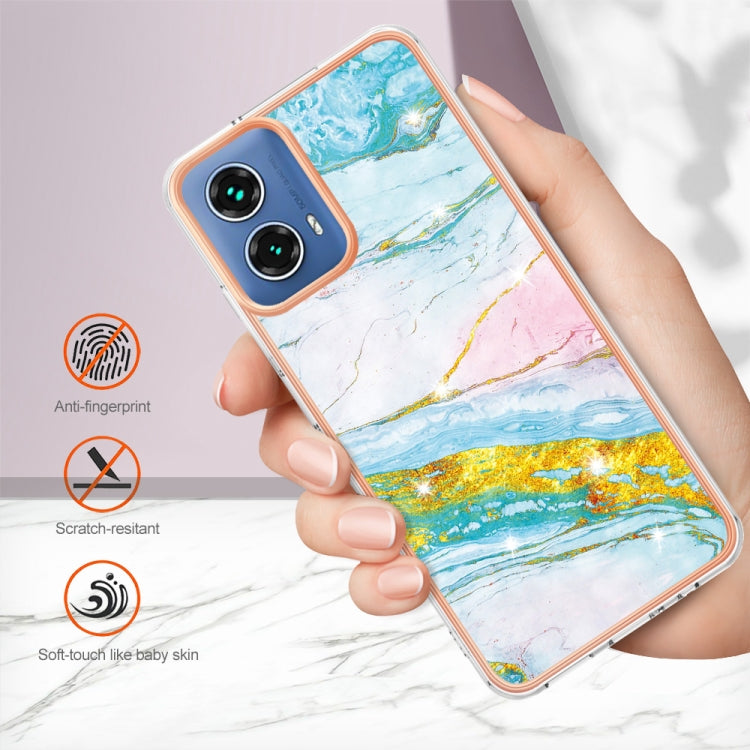 For Motorola Moto G34 Electroplating Marble Dual-side IMD Phone Case(Green 004)