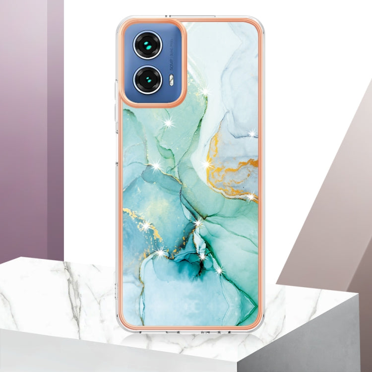 For Motorola Moto G34 Electroplating Marble Dual-side IMD Phone Case(Green 003)