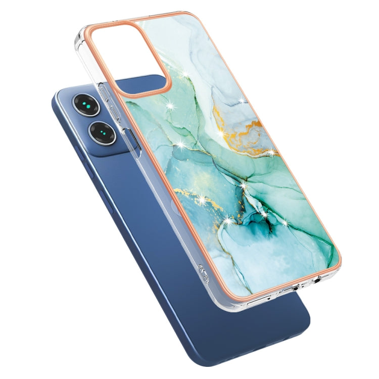 For Motorola Moto G34 Electroplating Marble Dual-side IMD Phone Case(Green 003)