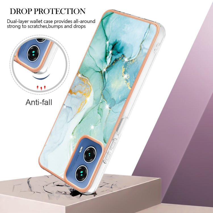 For Motorola Moto G34 Electroplating Marble Dual-side IMD Phone Case(Green 003)