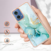 For Motorola Moto G34 Electroplating Marble Dual-side IMD Phone Case(Green 003)