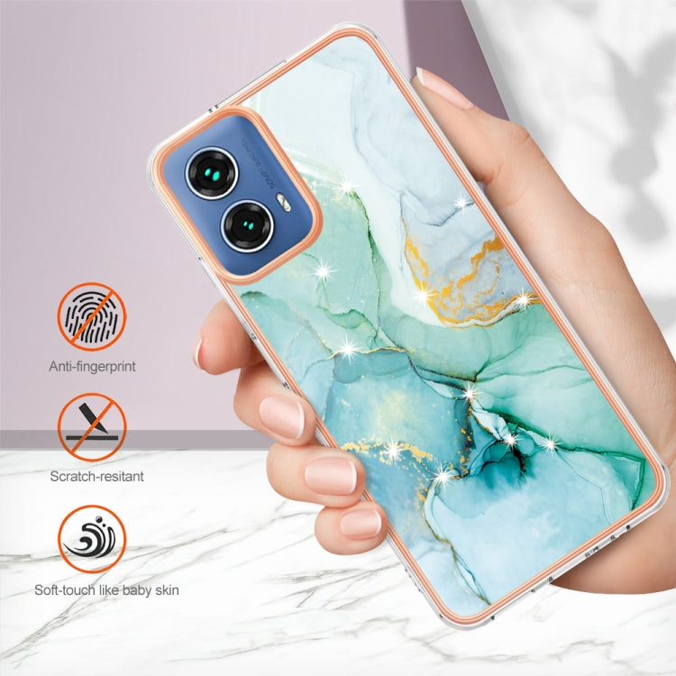 For Motorola Moto G34 Electroplating Marble Dual-side IMD Phone Case(Green 003)