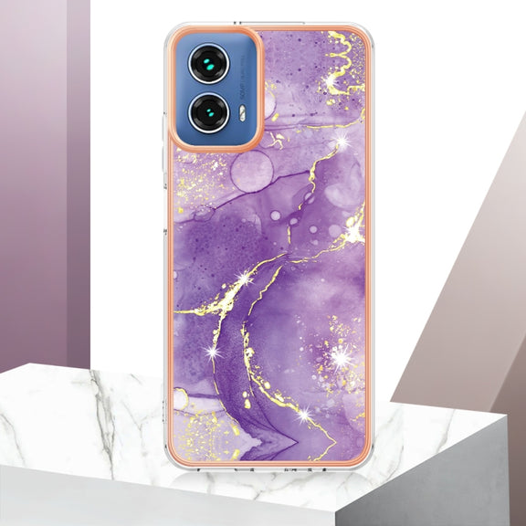 For Motorola Moto G34 Electroplating Marble Dual-side IMD Phone Case(Purple 002)