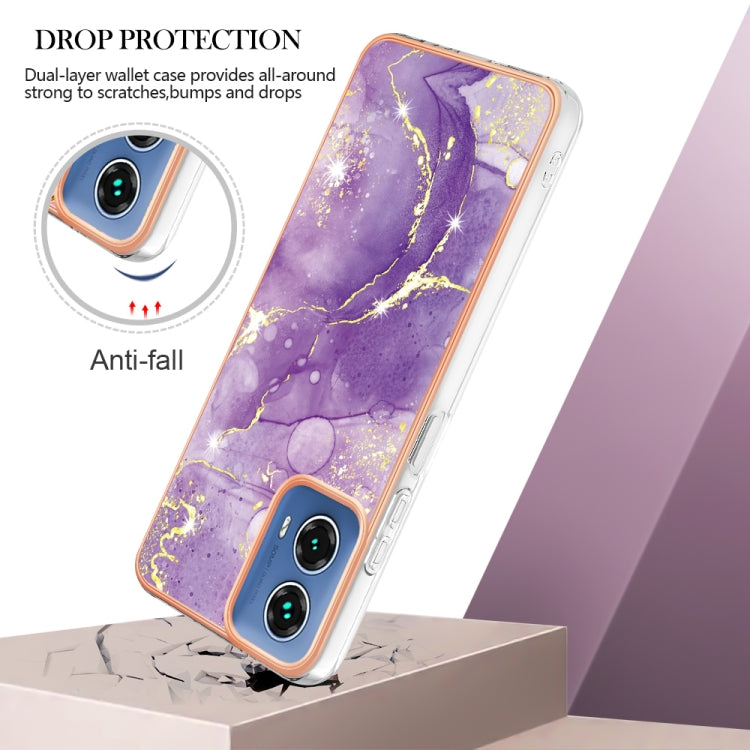 For Motorola Moto G34 Electroplating Marble Dual-side IMD Phone Case(Purple 002)