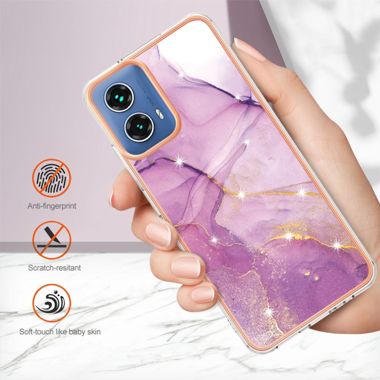 For Motorola Moto G34 Electroplating Marble Dual-side IMD Phone Case(Purple 001)